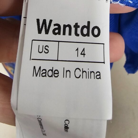 Wantdo Maxi Dress Blue Peacock Sleeveless Chiffon Shift Artsy 14 FLAW - Picture 5 of 10